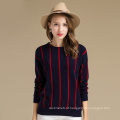 Inverno Casual Navy Blue Vertical Stripe Patterned Cashmere Sweater para mulheres